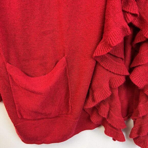 Chico's Ruffle Front Cardigan Women's 2 ( 12) Lightweight Sweater Red Casual - Picture 5 of 11